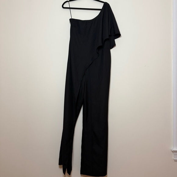 VENUS LBD Cocktail One Shoulder Flowy Black Jumpsuit Romper - Picture 1 of 9